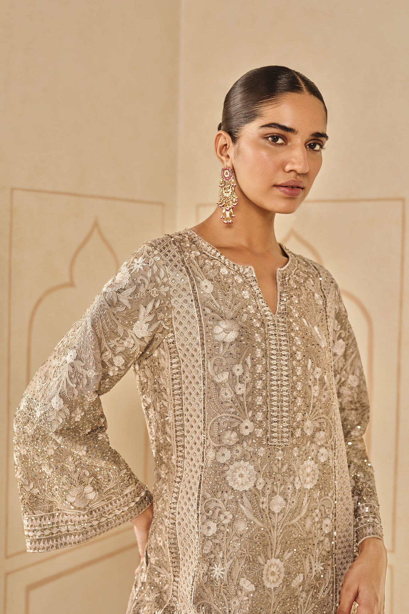 Arisa Embroidered Silk Kaftan - Bronze, Gold, image 5